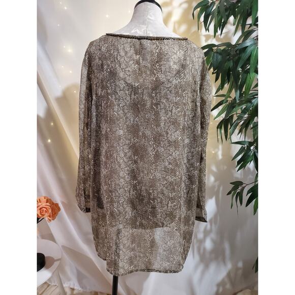 Chicos Snake Print Tunic Top Tank Set Size 3 US XL 16/18 Beaded Sheer Beige - Picture 3 of 10